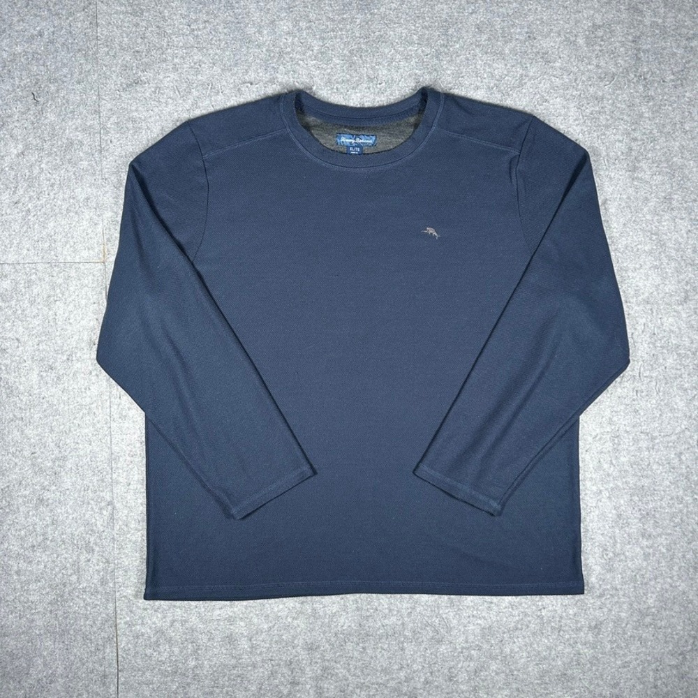 Tommy Bahama Shirt Men XL Blue Long Sleeve Crew Neck Pullover Casual Waffle Knit